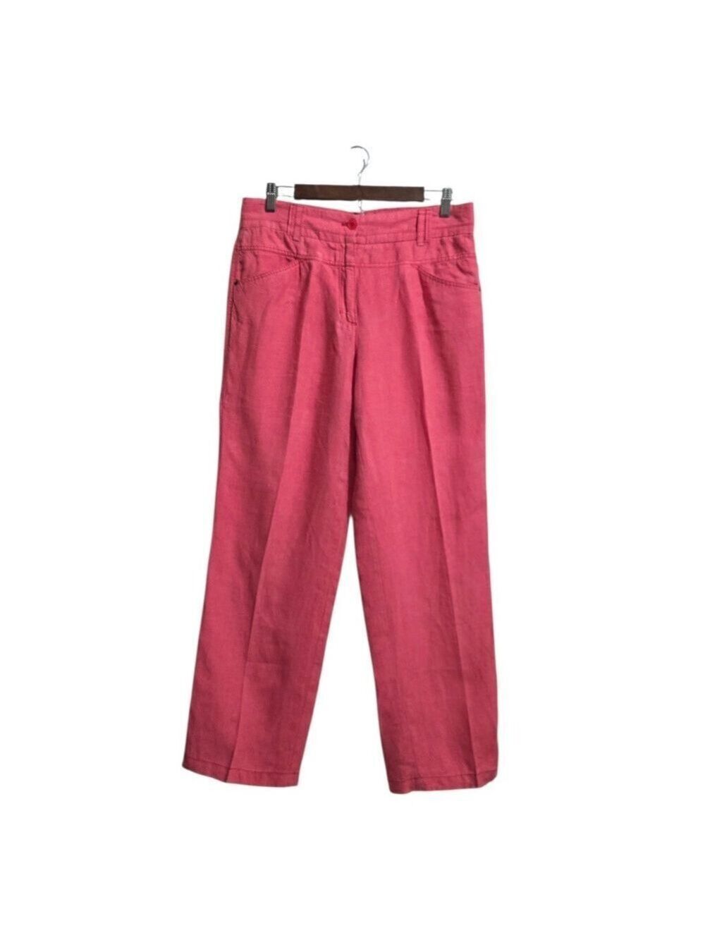Olsen Mona High Rise Straight Leg Linen Ankle Pants In Coral Sz 10